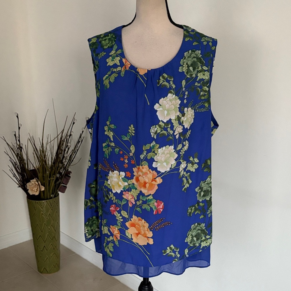 Rose and olive 3X floral sleeveless shirt 1655
